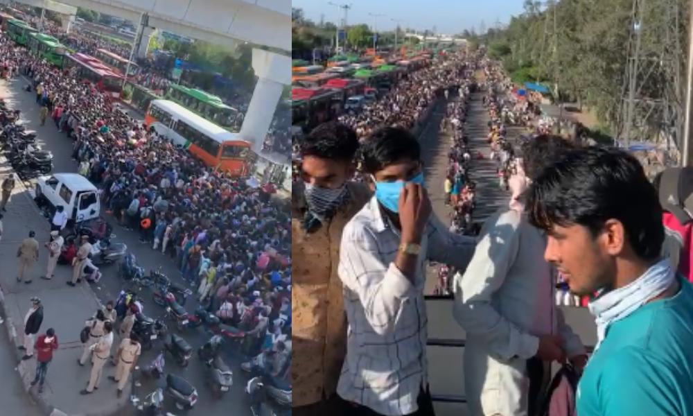 Thousands of migrants gather at Anand Vihar, Delhi to head to villages